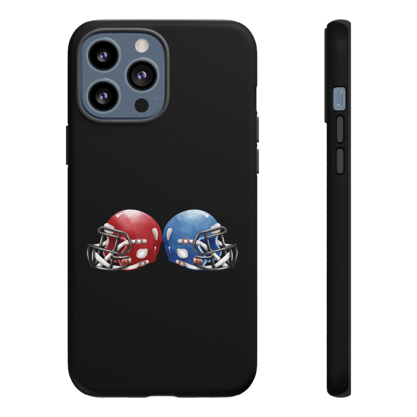 Red and blue football helmet print phone case for iPhone, protective tough case by Printify with sports-themed design.