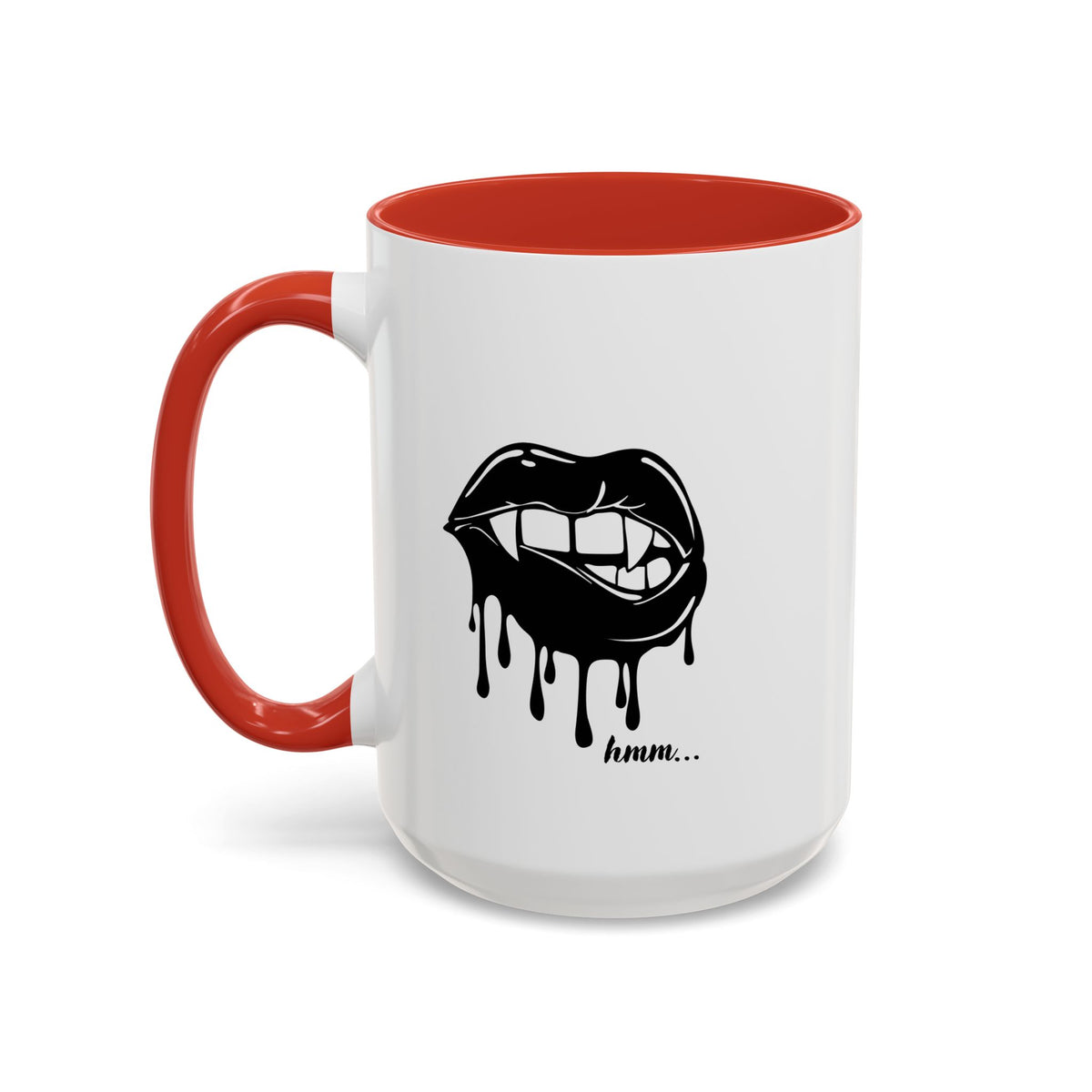 Black accent Dripping Bite coffee mug by Printify, 11oz or 15oz, featuring a unique dripping bite design on ceramic mug.