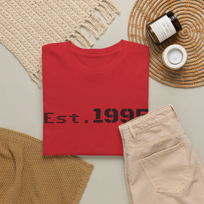 Vintage minimalist Est. 1995 T-shirt by Printify featuring simple birthday design on a classic cotton tee.