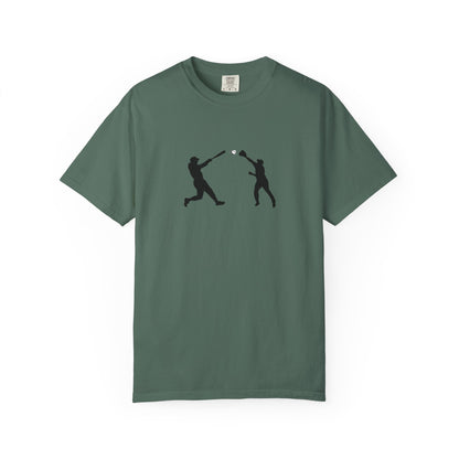 Minimal baseball player silhouette T-shirt by Printify featuring a simple sports graphic on a casual tee.