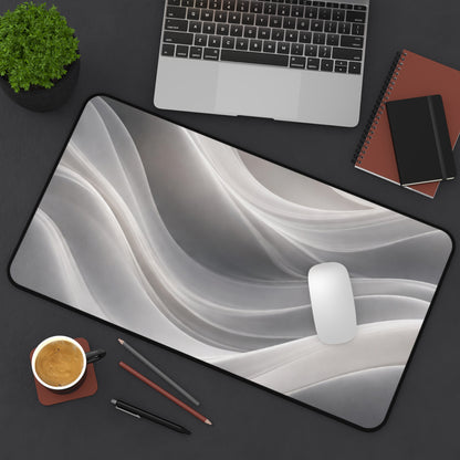 Neutral Abstract Waves Desk Mat | Gray Marble Swirl Surface