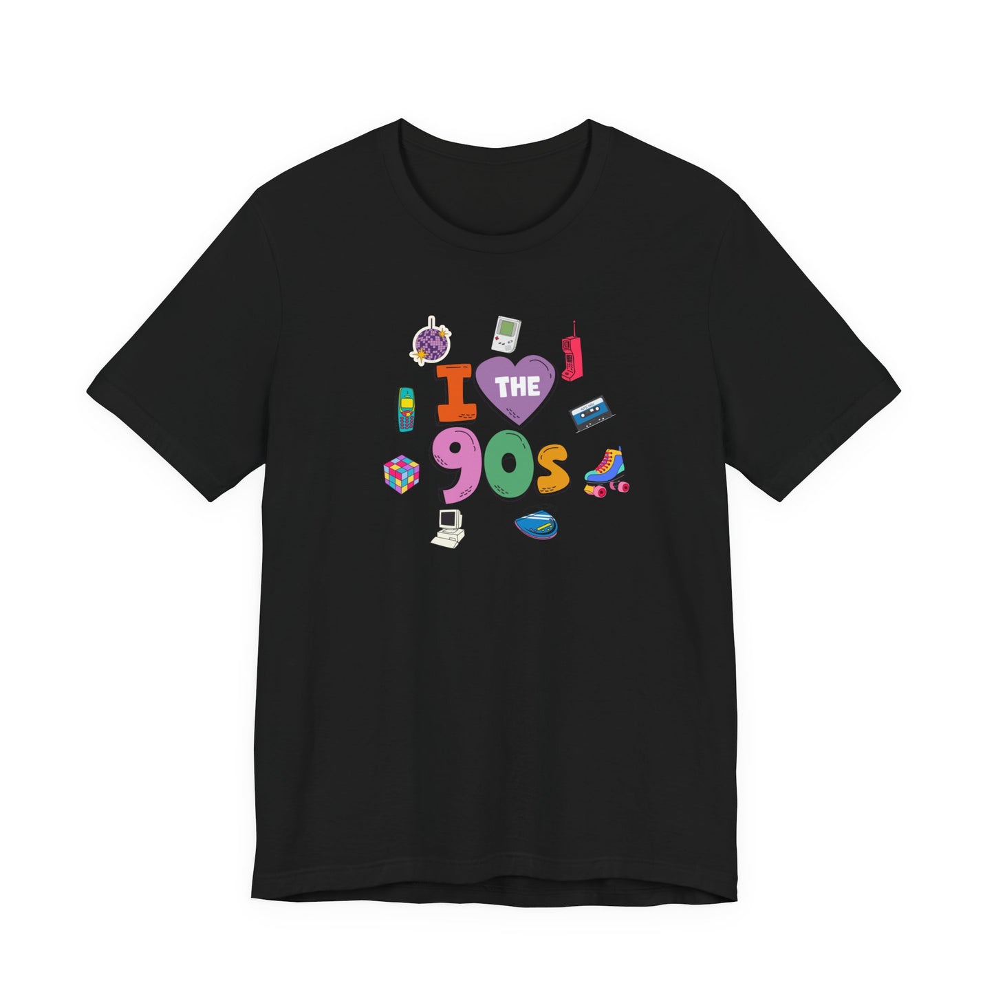 I  Love the 90's Short Sleeve Tee - Retro Graphic Tee, Vintage Style Shirt, Perfect for Casual Outings, 90s Nostalgia Apparel