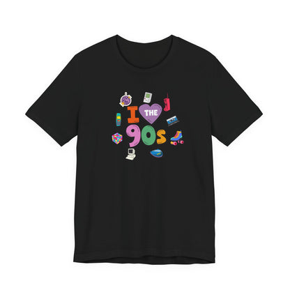I  Love the 90's Short Sleeve Tee - Retro Graphic Tee, Vintage Style Shirt, Perfect for Casual Outings, 90s Nostalgia Apparel