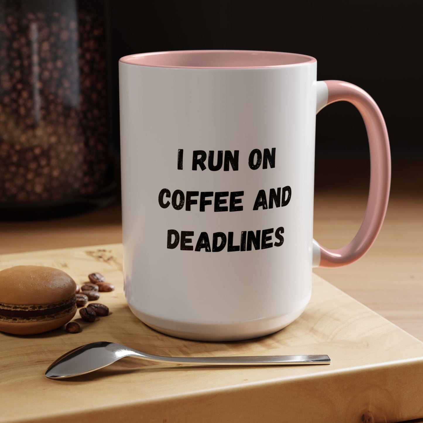 I Run on Coffee and Deadlines Mug, Motivational Coffee Cup, Office Mug, Gift for Writers, Caffeine Lover's Mug, Funny Coffee Cup