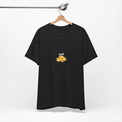 Unisex graphic T-shirt featuring a humorous 69 and French fries design in bold print, casual style, from Printify.