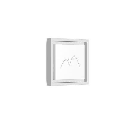 Minimalist mountain line art framed matte canvas by Printify featuring a simple mountain landscape in black ink on a white background.