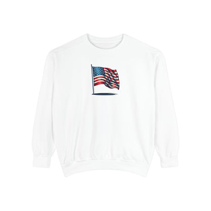 Patriotic Unisex Garment-Dyed Sweatshirt with Vintage American Flag, Cozy Fall Outfit, Statement Sweater, Gift for Veterans, Casual Fashion - TRV