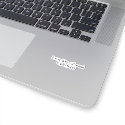 Powered by Coffee and Copier Paper Kiss-Cut Sticker — Funny Office Laptop Decal