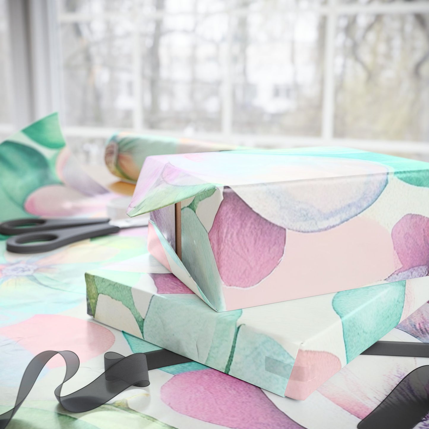 Floral Pastel Wrapping Paper Roll — Watercolor Hydrangea Gift Wrap