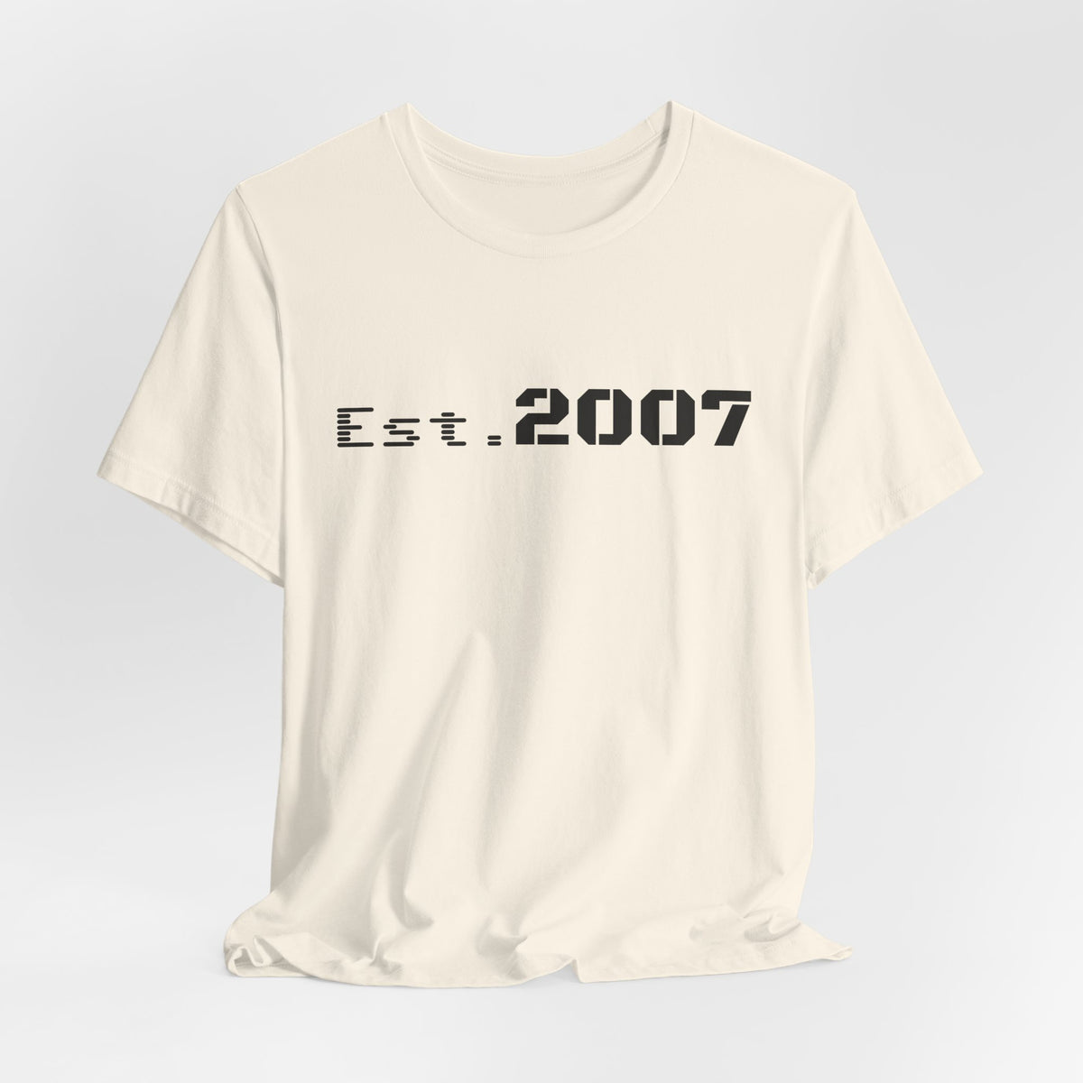 Vintage-style Printify Est. 2007 T-shirt featuring the established year 2007 in a classic design on a casual cotton T-shirt.