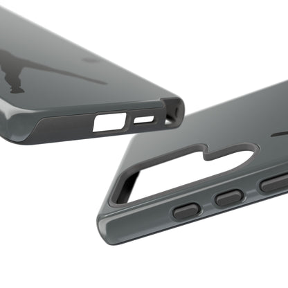 Black phone case with a white baseball silhouette design, protective sporty iPhone cover by Printify.