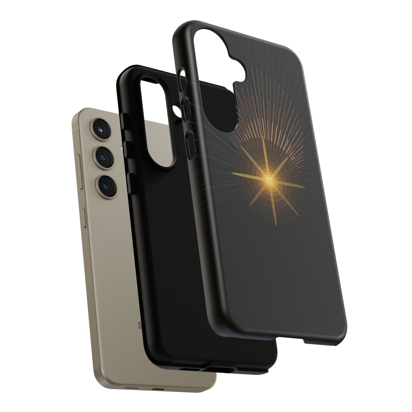 Tough Cases - Radiant Star Phone Case, Protective Black Shockproof Cover with Golden Light Design