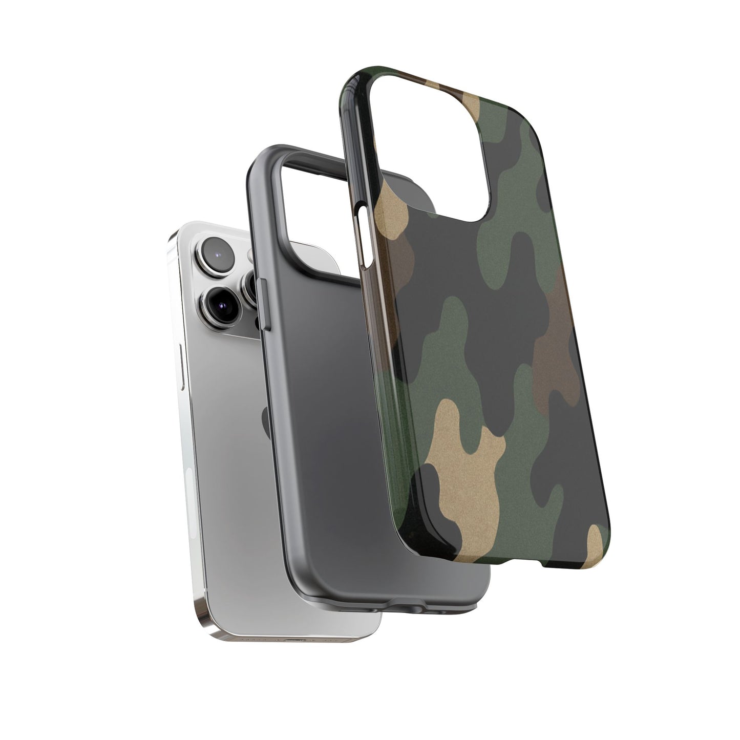 Military green camo tough phone case by Printify, rugged protective cover for smartphones with durable design.