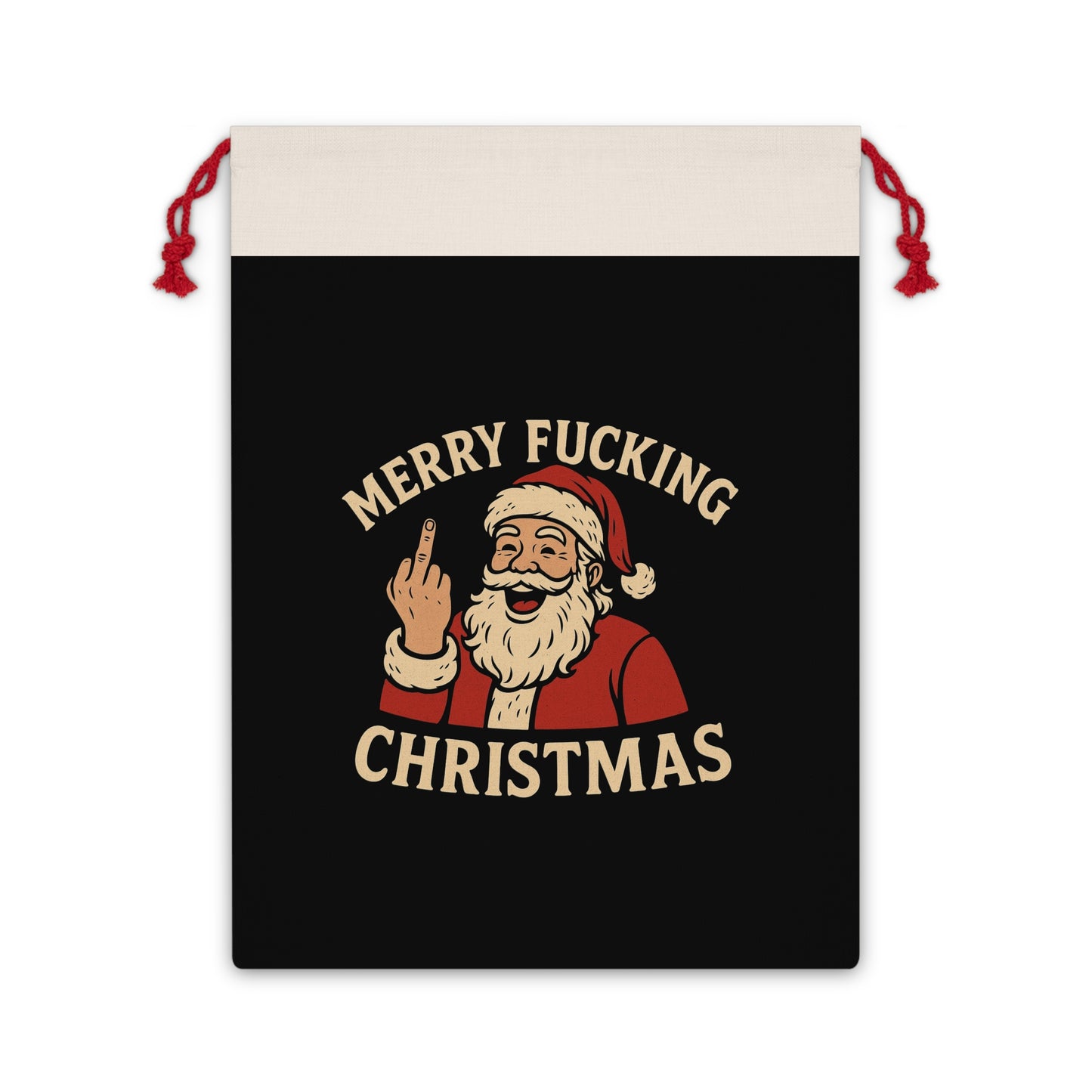 Funny Santa Christmas gift bag with cheeky holiday design, ideal for holiday gift wrapping and home decor.