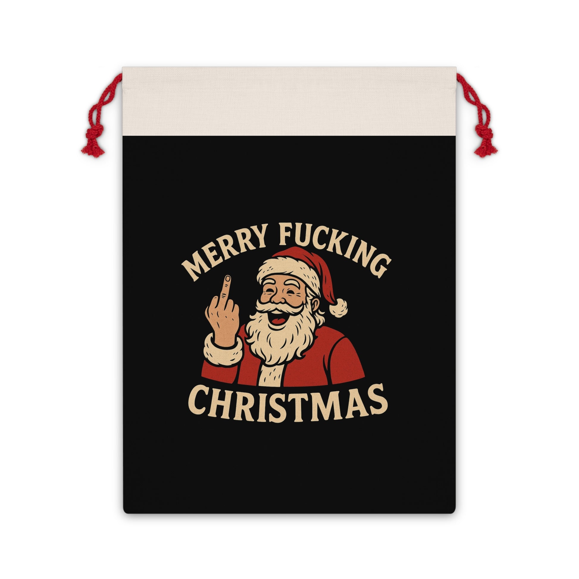 Funny Santa Christmas gift bag with cheeky holiday design, ideal for holiday gift wrapping and home decor.