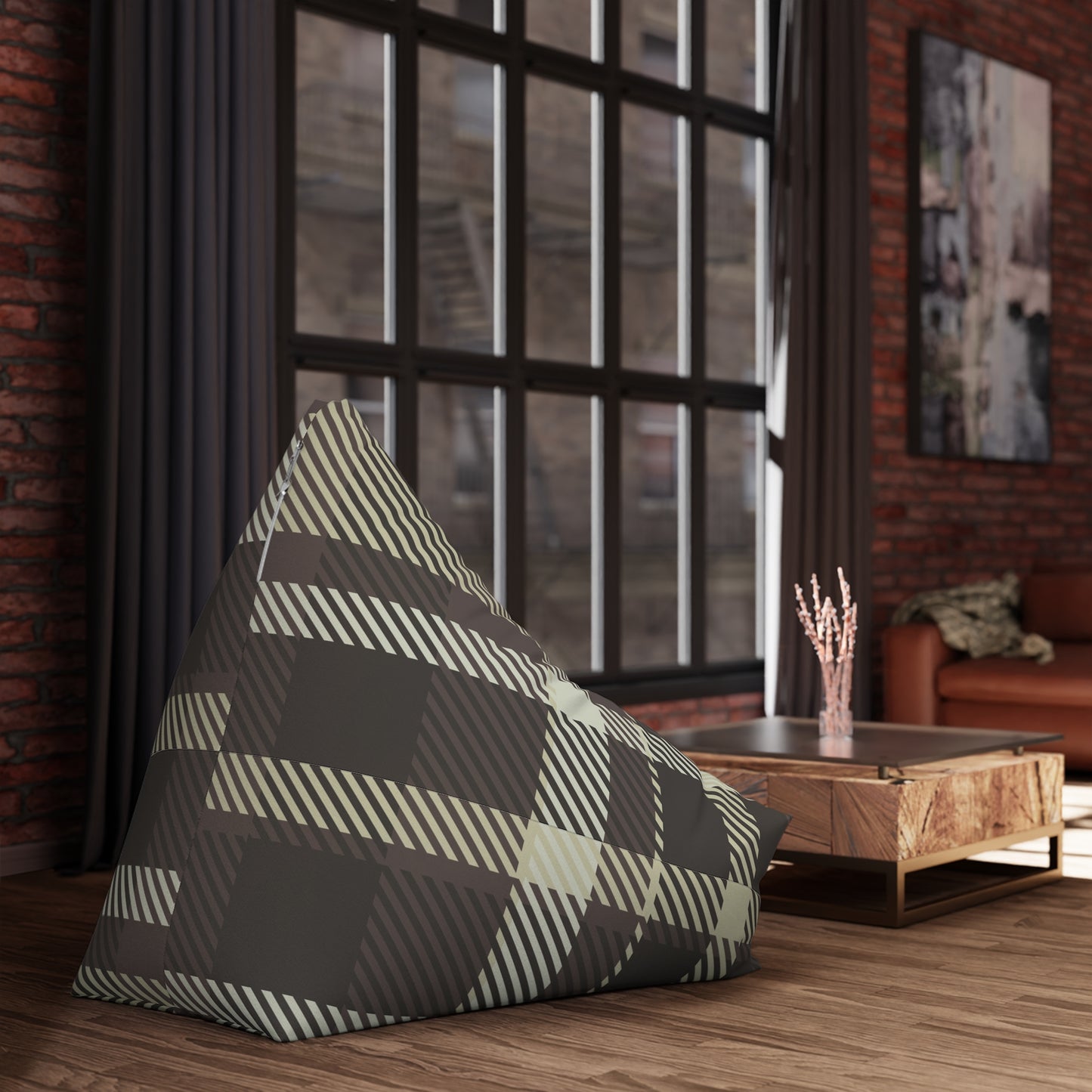 Brown Plaid Pattern Bean Bag Chair Cover | Rustic Buffalo Check