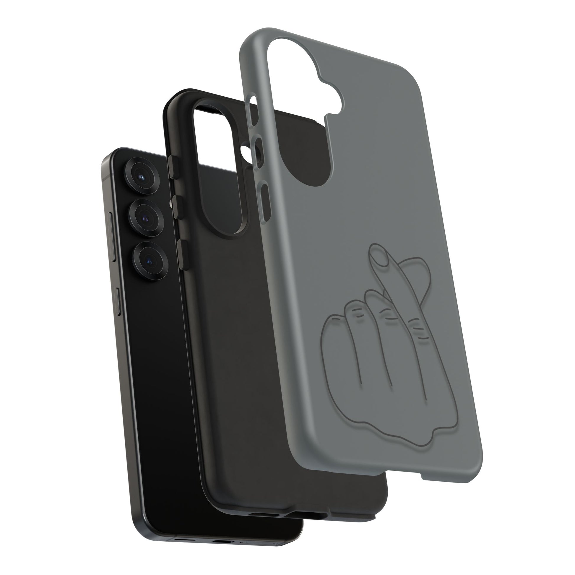 Silicone phone case with embossed Korean finger heart design, compatible with smartphones, by Printify.