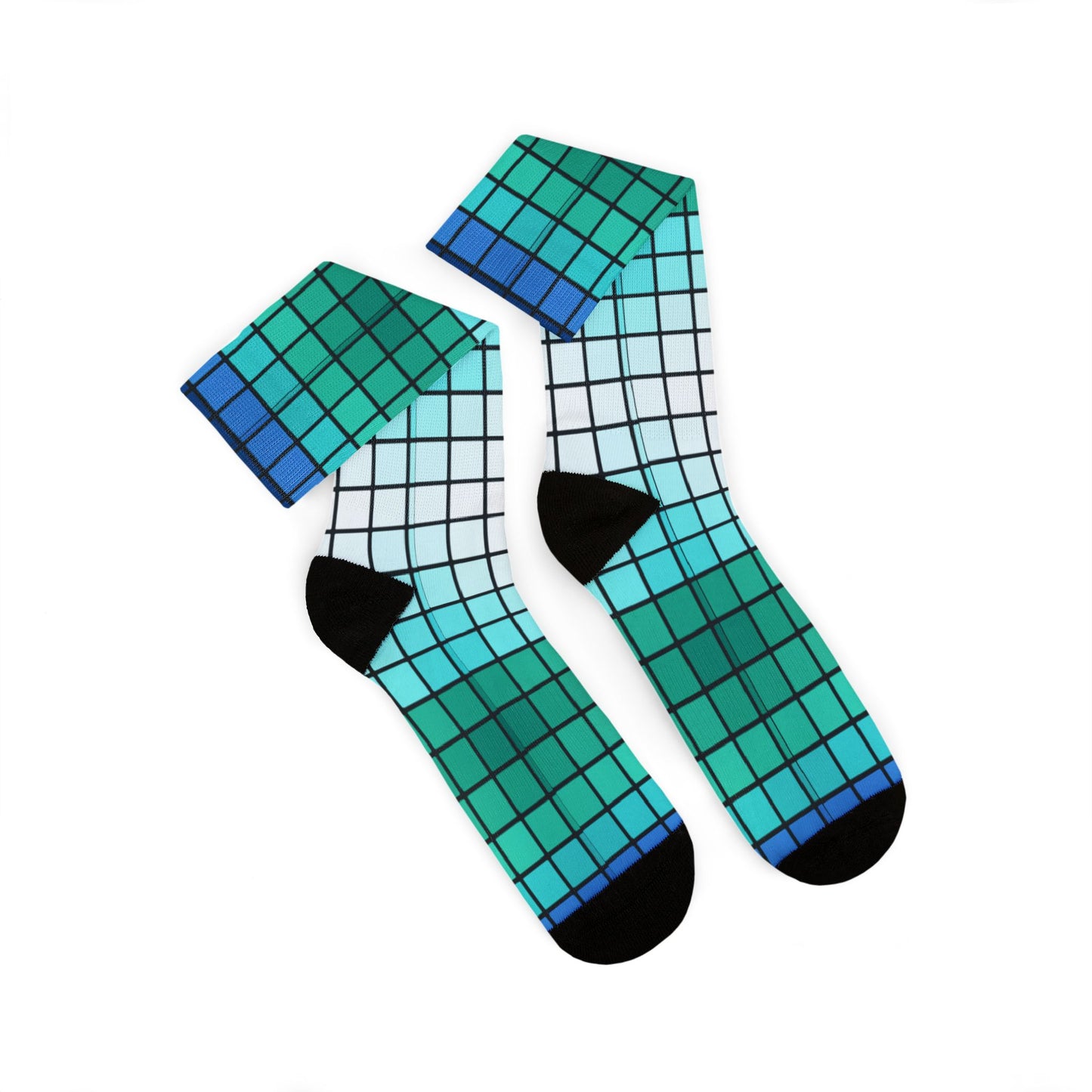 Teal Gradient Grid Socks | Sublimation Patterned Socks