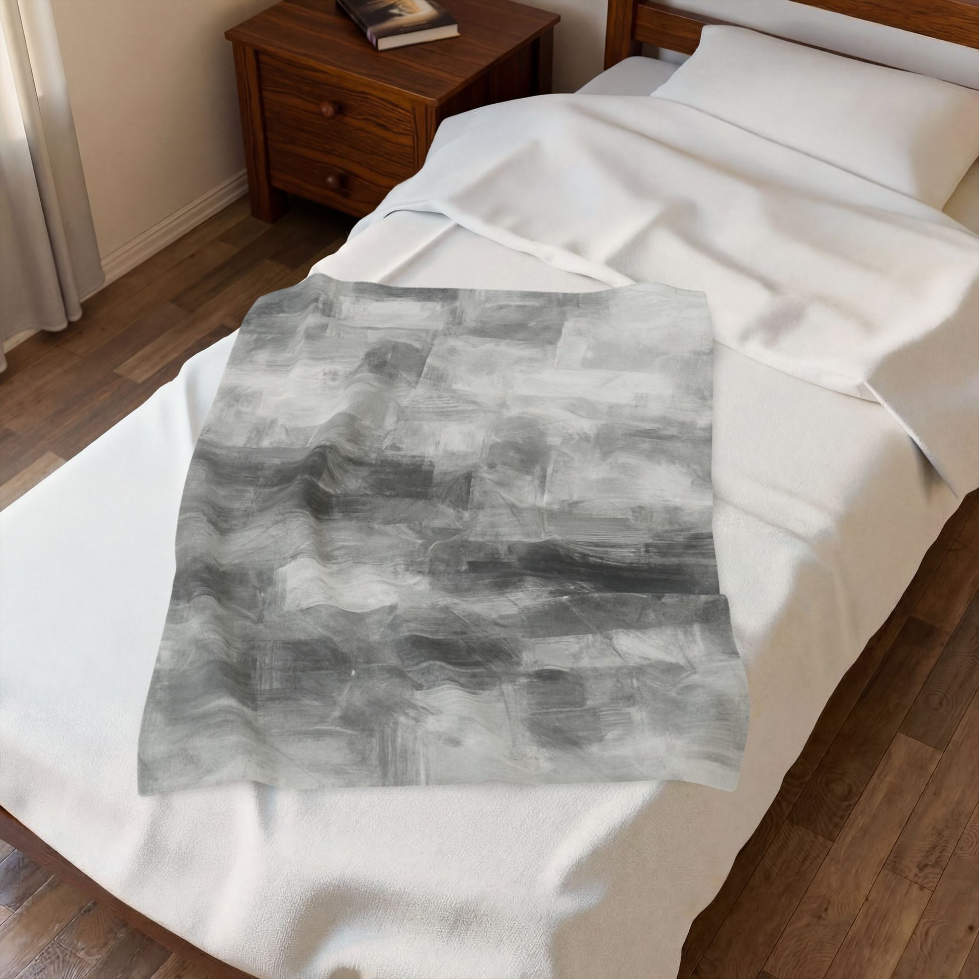 Velveteen plush blanket with colorful all-over print, soft cozy throw ideal for living room or bedroom decor.