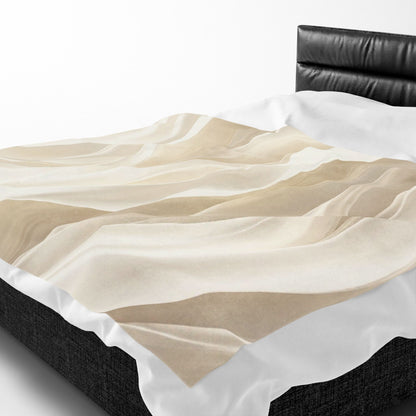 Neutral Abstract Waves Velveteen Plush Blanket | Beige Swirl Pattern