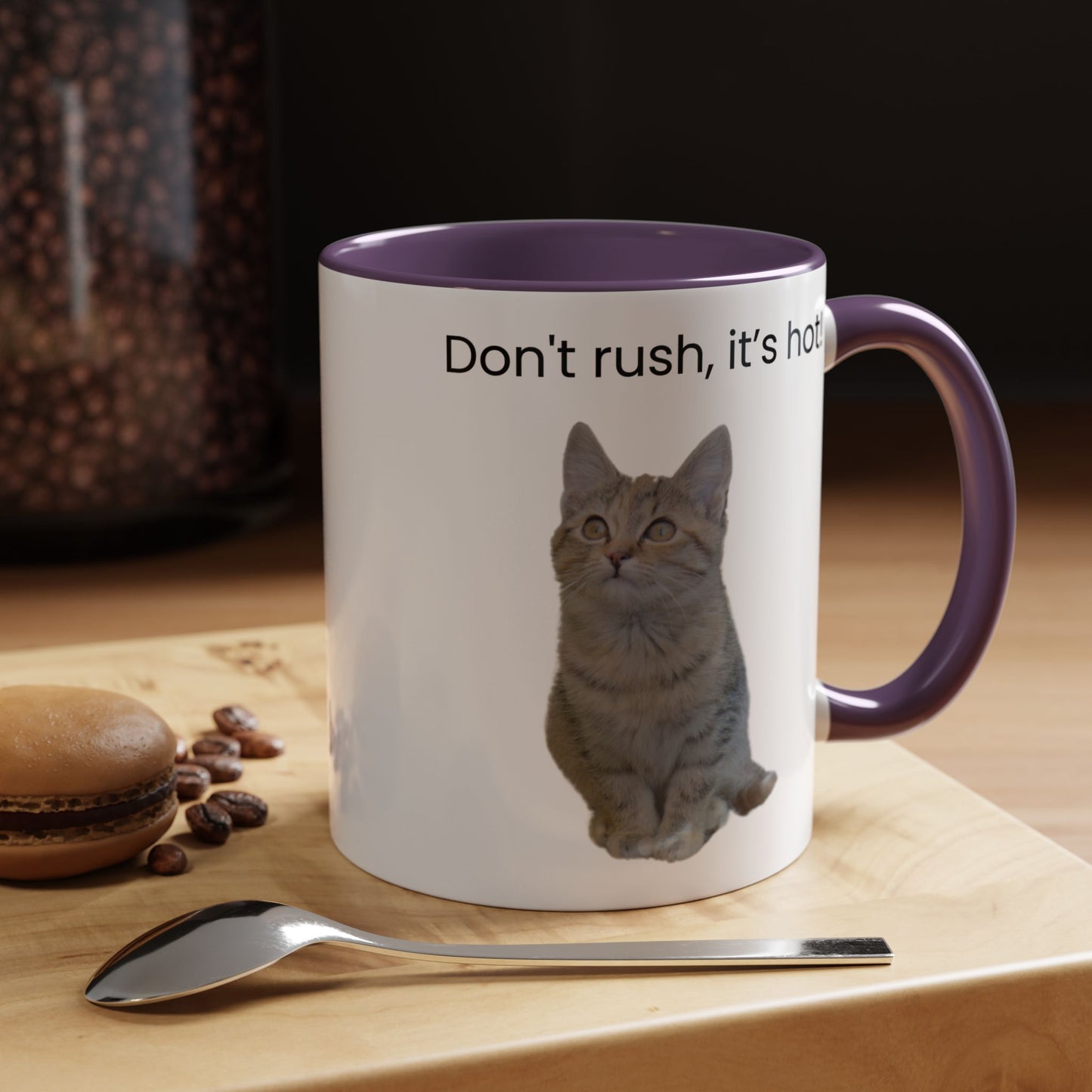 Cat Coffee Mug - "Don't rush, it's hot!" Accent Ceramic Mug (11/15 oz)