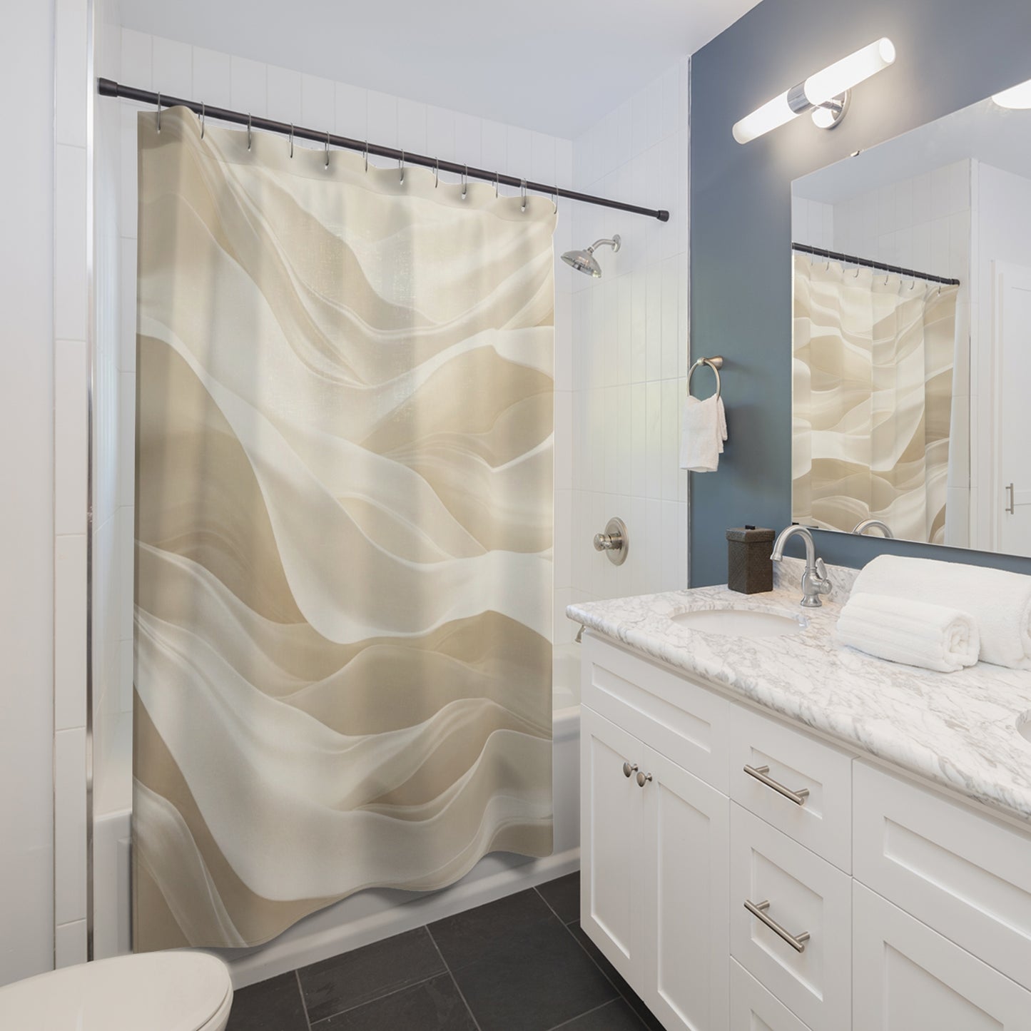 Beige Silk Waves Shower Curtain | Neutral Abstract Bathroom Decor
