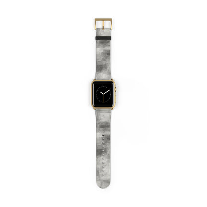 Gray watercolor camouflage Apple Watch band with neutral abstract design, made by Printify, shown on a watch strap.