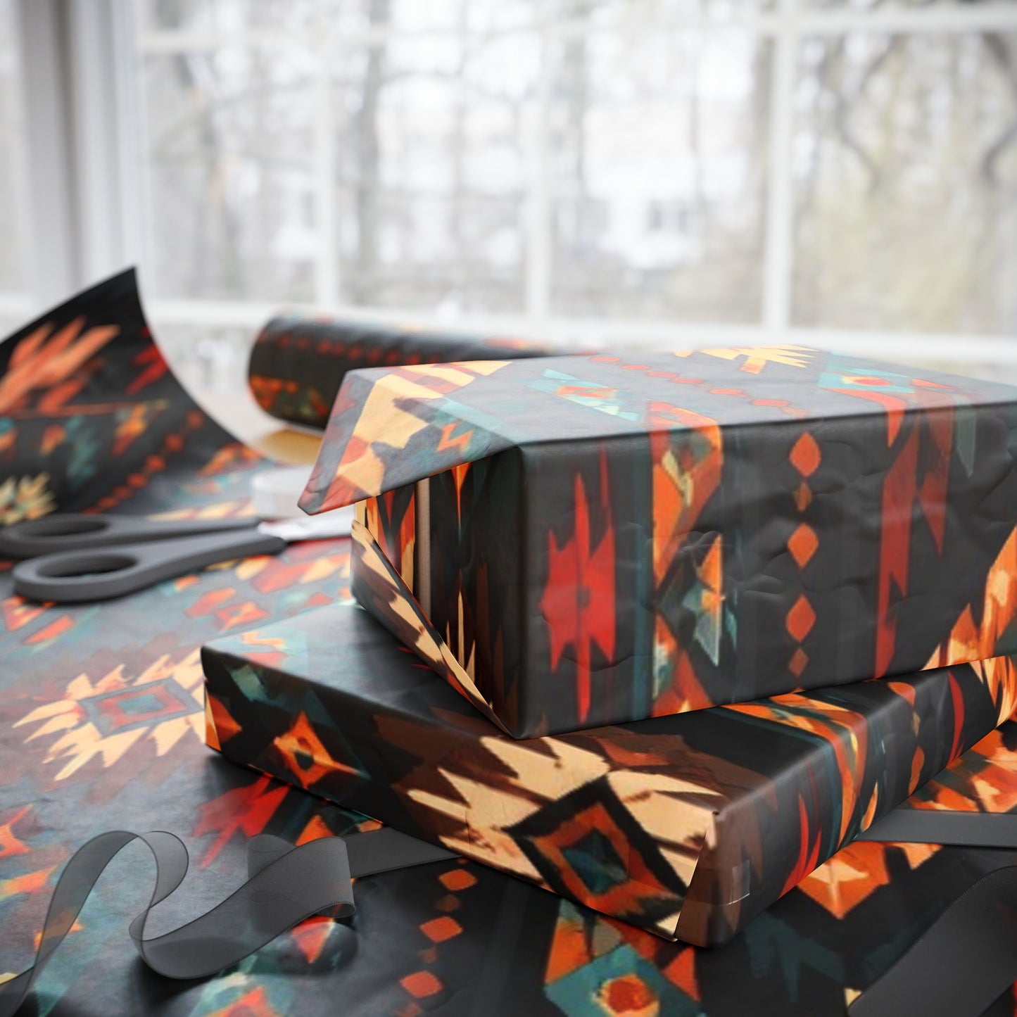 Southwestern Geo Pattern Wrapping Paper Roll — Rustic Aztec Gift Wrap