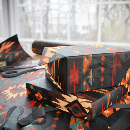 Southwestern Geo Pattern Wrapping Paper Roll — Rustic Aztec Gift Wrap