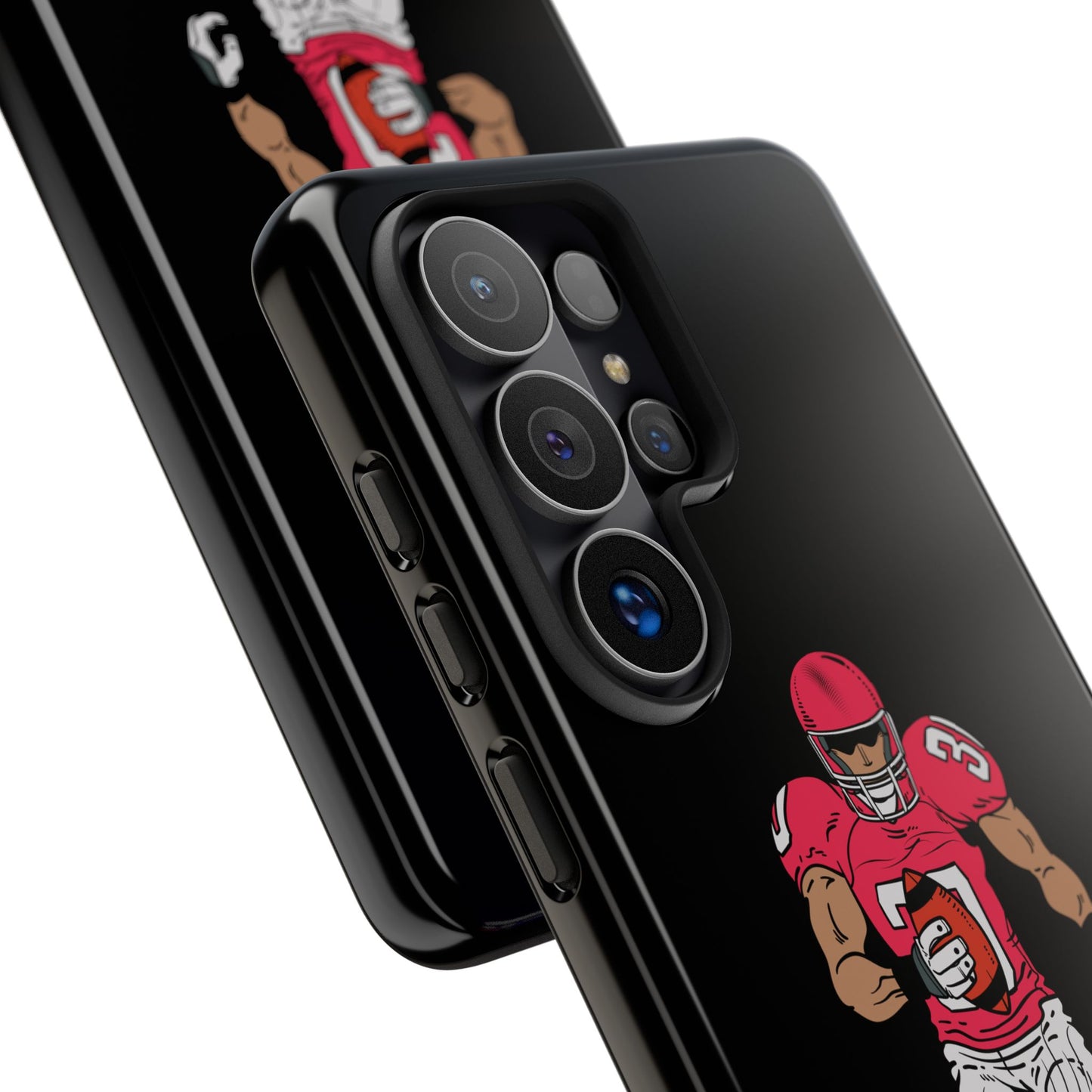 Black football player tough phone case for iPhone, protective sports-themed design by Printify, durable and stylish accessory.