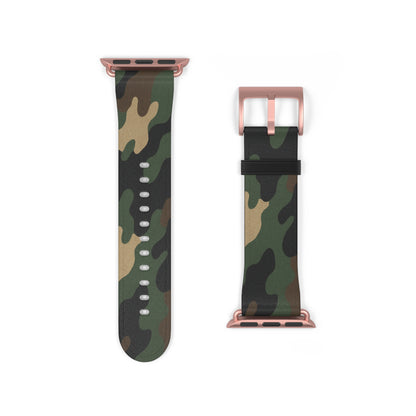 Green camouflage silicone Apple Watch band, stylish camouflage accessories for Apple Watch, flexible and durable strap.