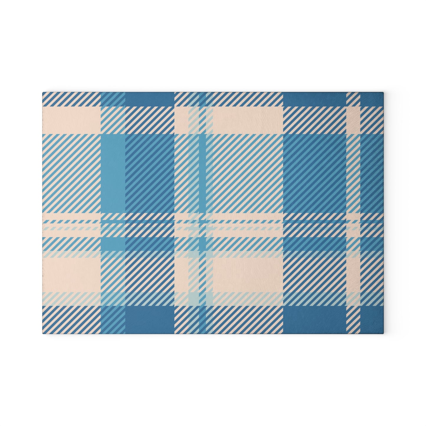 Blue Plaid Glass Cutting Board — Pastel Kitchen Chopping Board