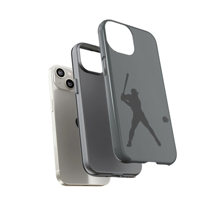 Black tough phone case with baseball silhouette design for iPhone, providing durable sport-inspired protection.