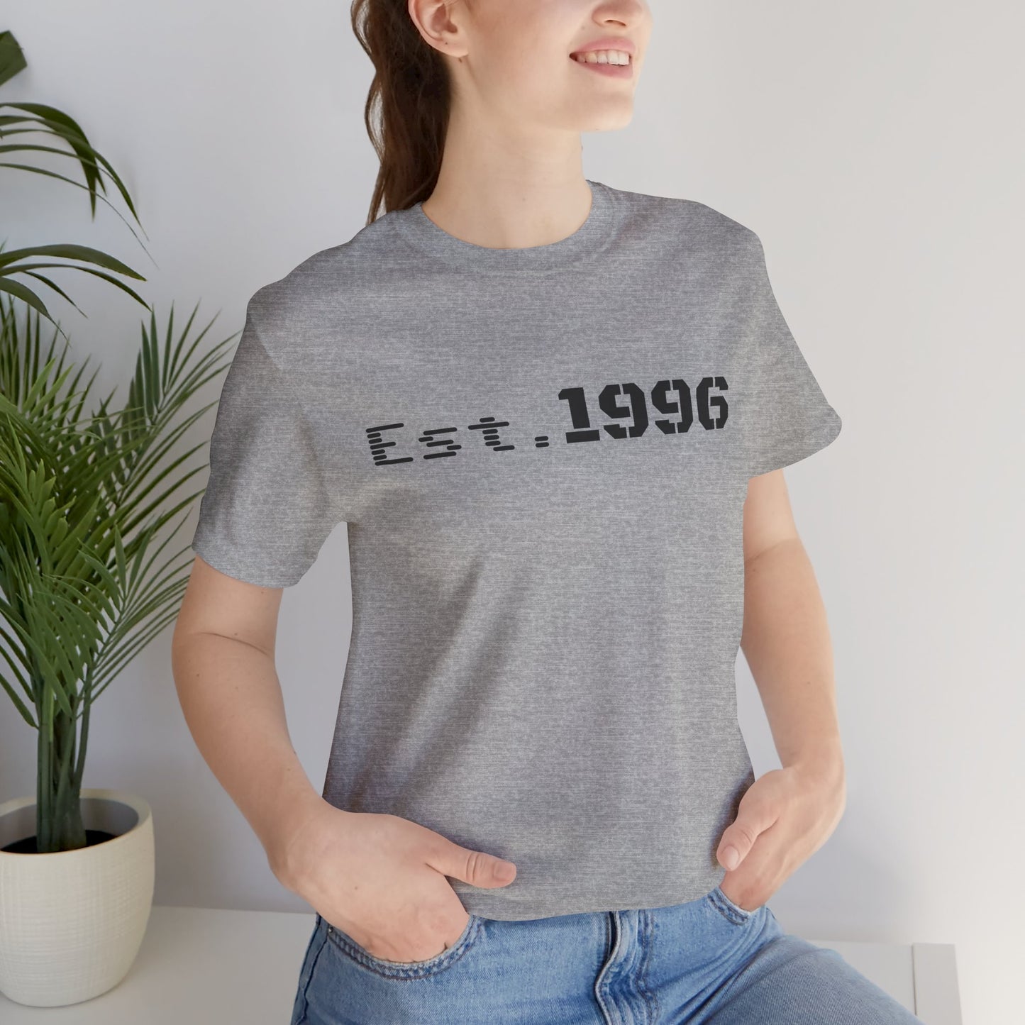 Vintage Est. 1996 T-shirt by Printify featuring a classic design, perfect for birth year birthday celebrations.
