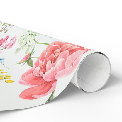 Floral Peony Wrapping Paper Roll — Watercolor Garden Gift Wrap for Mother's Day & Spring Celebrations