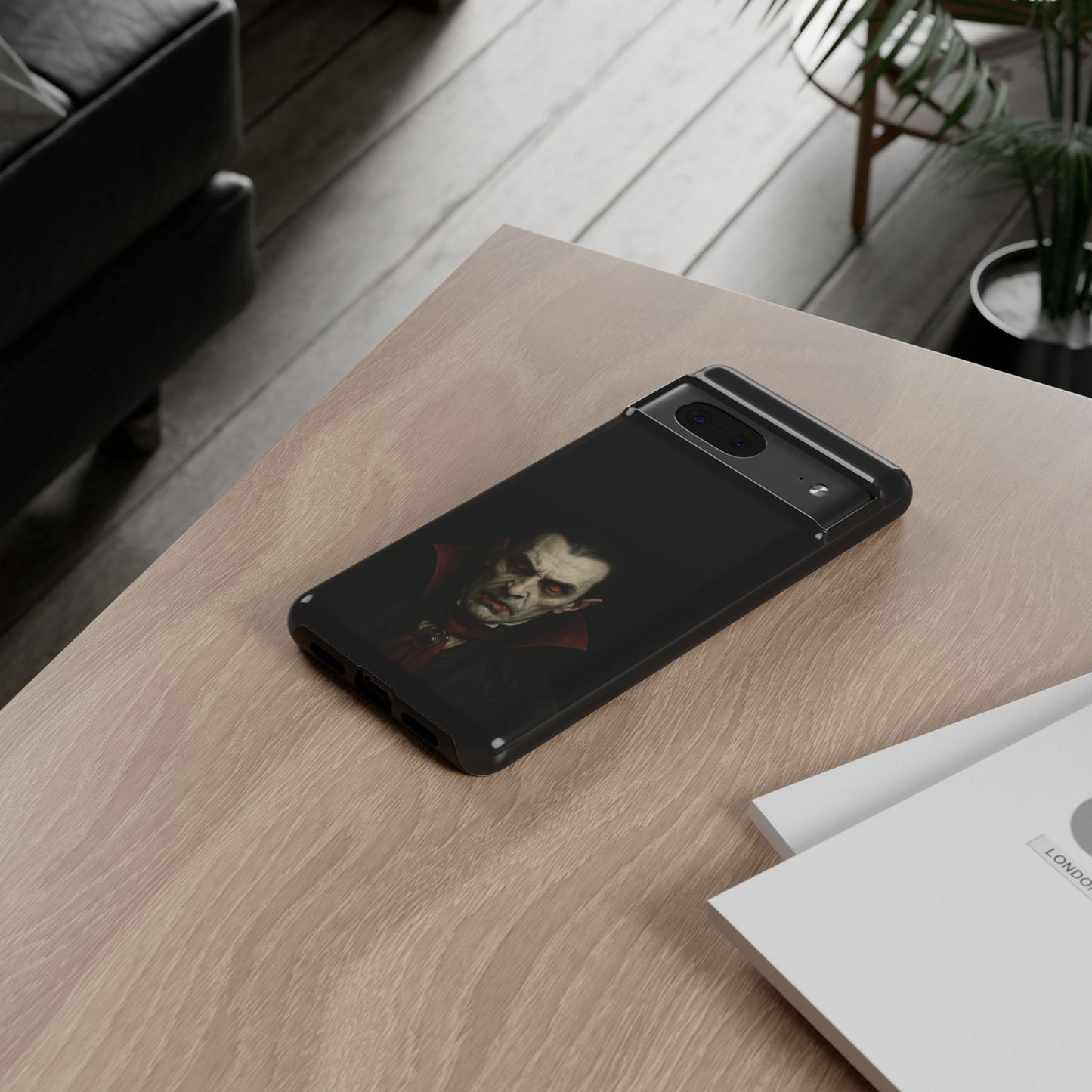 Gothic vampire portrait phone case for iPhone featuring a Dracula-inspired horror design by Printify.