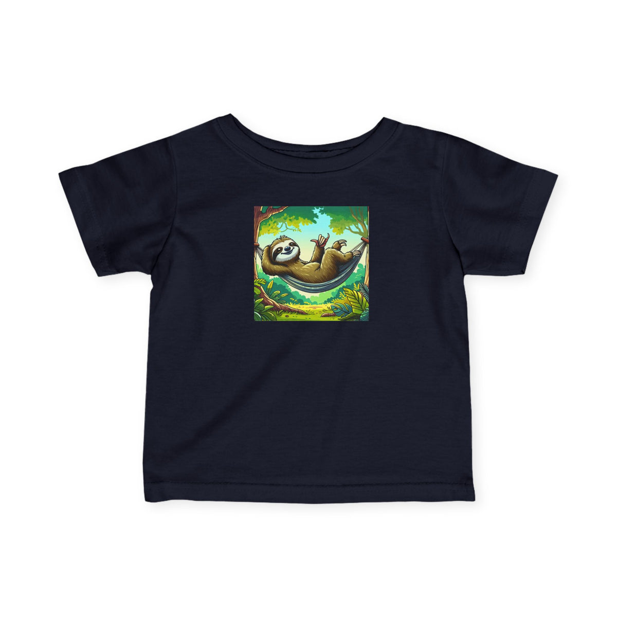 Cute infant baby tee with a sloth nap graphic, soft cotton kids shirt from Printify, ideal for little ones.