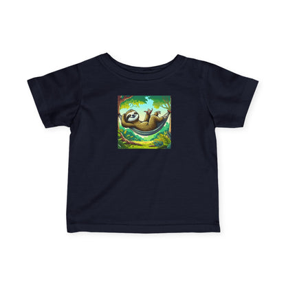 Cute infant baby tee with a sloth nap graphic, soft cotton kids shirt from Printify, ideal for little ones.
