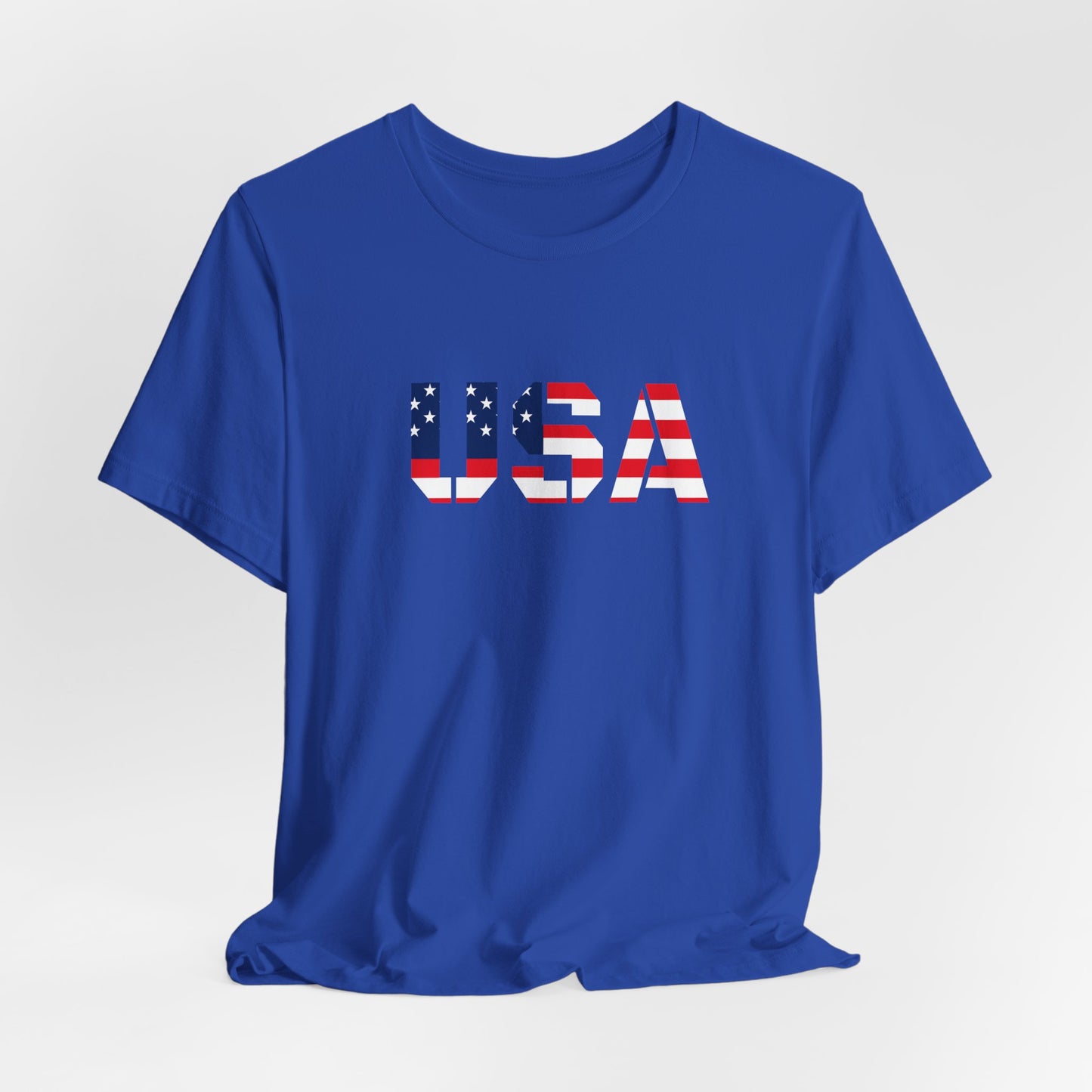 USA Flag Text Tee — Patriotic Fourth of July T-Shirt