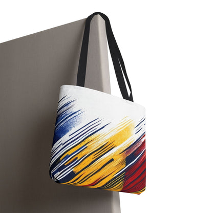 Abstract Brushstroke Tote Bag - Bold Red, Yellow & Blue All-Over Print