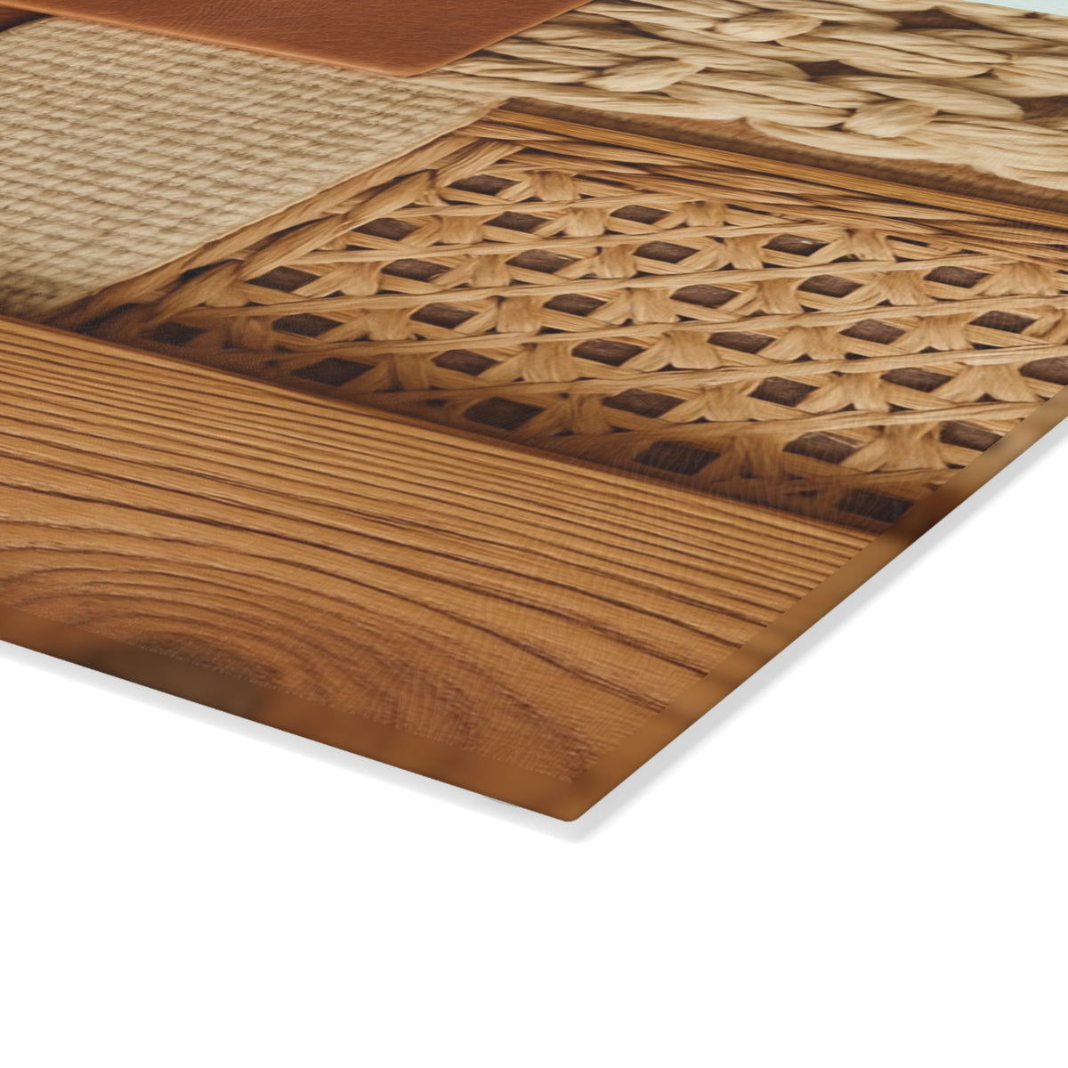Woven Texture Glass Cutting Board – Rustic Boho Kitchen Decor