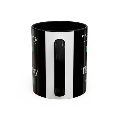 Ceramic coffee mug with "This Way or That Way" arrow design in 11oz or 15oz size, featuring a white background and printed text.