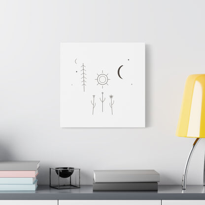 Minimal Sun Moon Botanical Canvas | Stretched Matte Wall Art