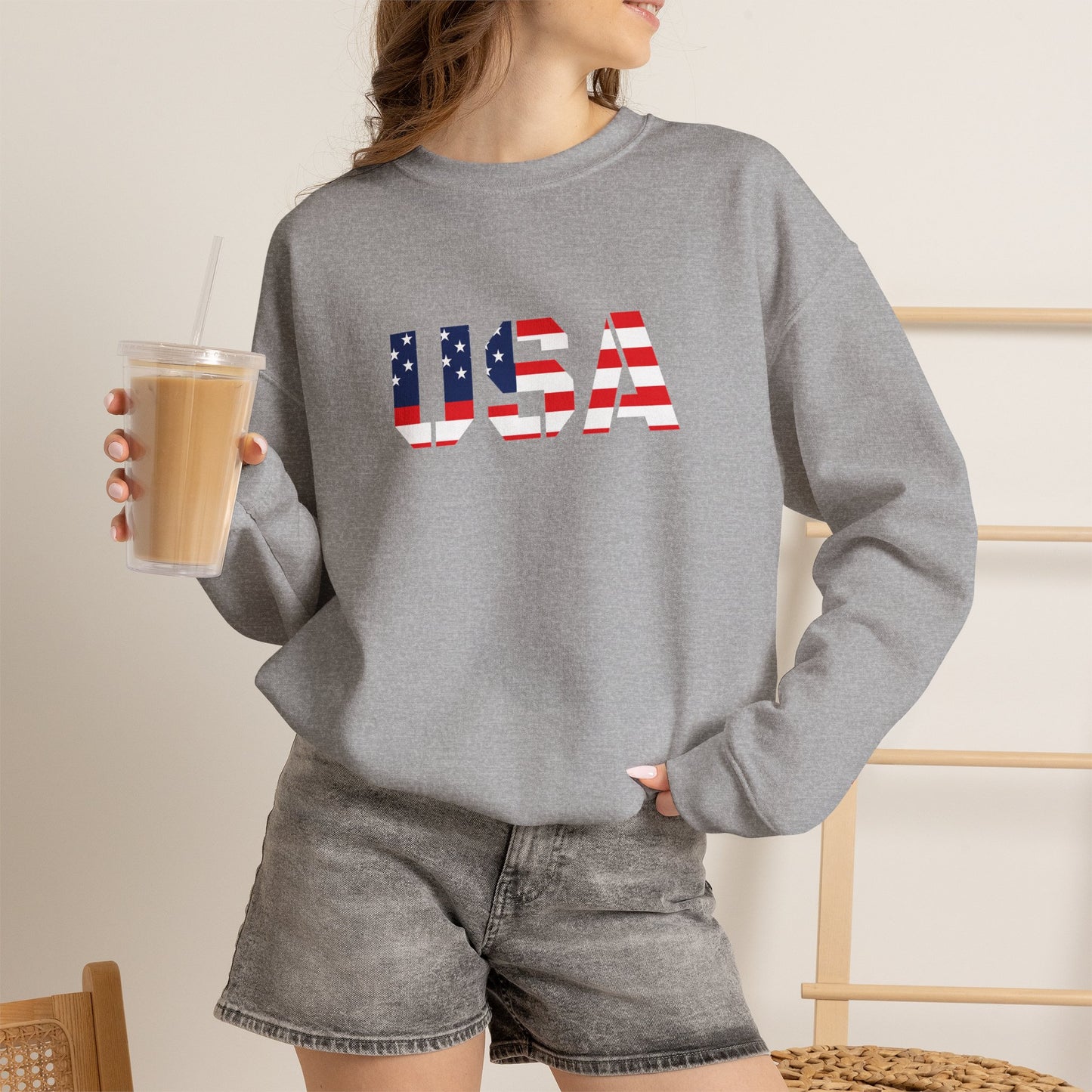 USA Flag Unisex Crewneck Sweatshirt, Cozy Apparel, Casual Wear, Independence Day Gift, Americana Style