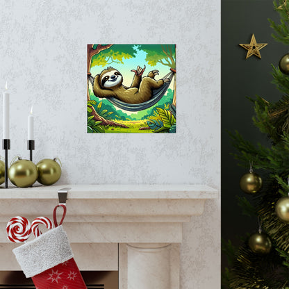 Sloth Hammock Matte Poster — Tropical Relaxation Wall Art