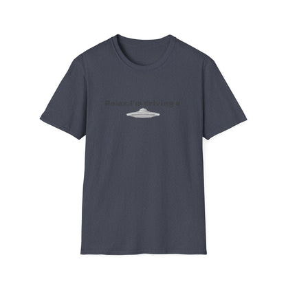 Funny alien graphic T-shirt by Printify featuring a UFO design, perfect for sci-fi fans and casual wear.