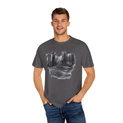 Artistic Forest Scene T-shirt | Nature Lover Gift, Outdoor Adventure Tee, Eco-Friendly Fashion, Vintage Inspired Clothing, Unisex Gift - TRV