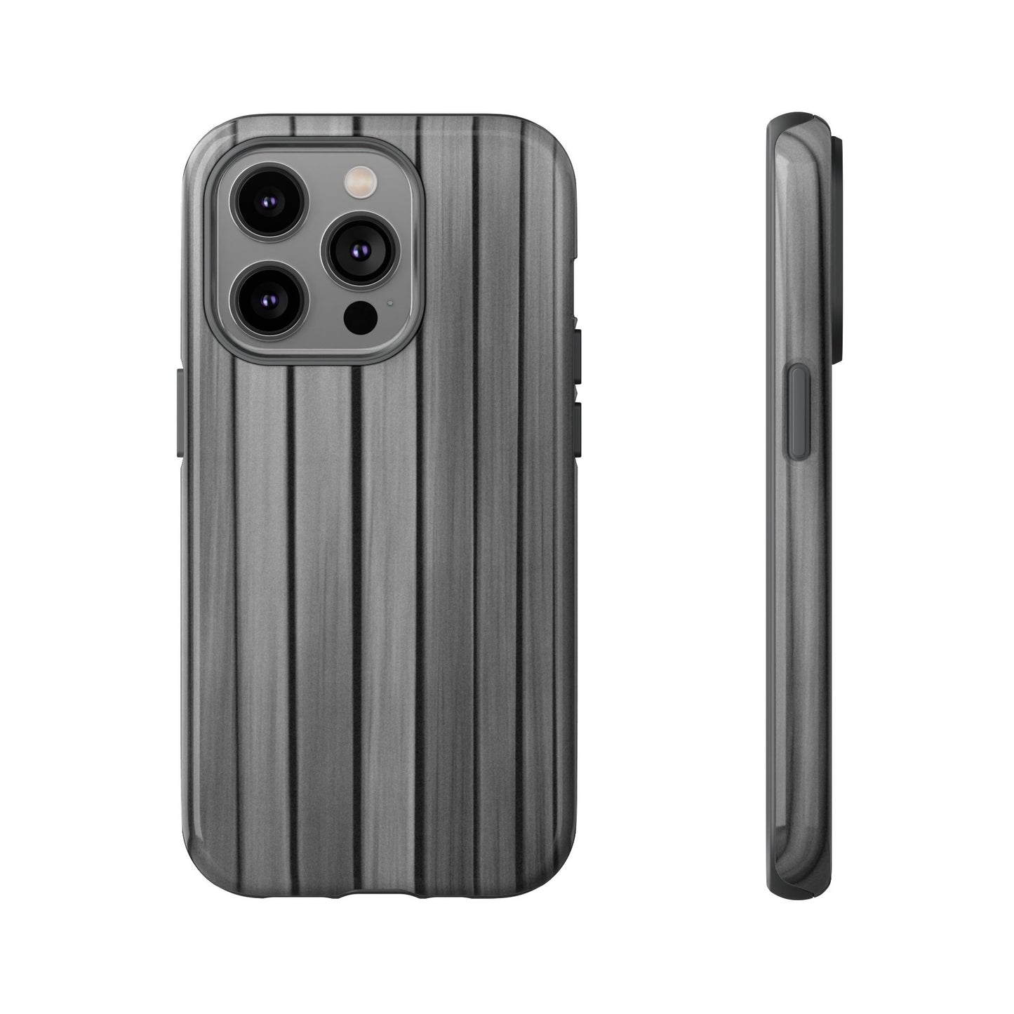 Ribbed metal texture phone case for iPhone, tough protective cover with durable design by Printify, showcasing the textured surface.