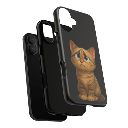 Cute sad kitty print phone case for iPhone, protective and stylish, featuring a sad kitten design by Printify.