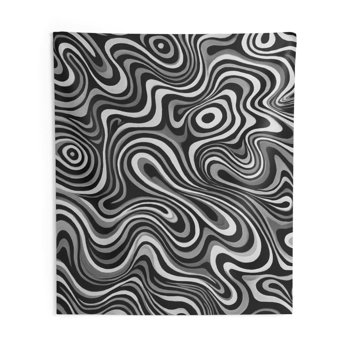 Psychedelic Swirl Wall Tapestry — Black & White Retro Optical Art